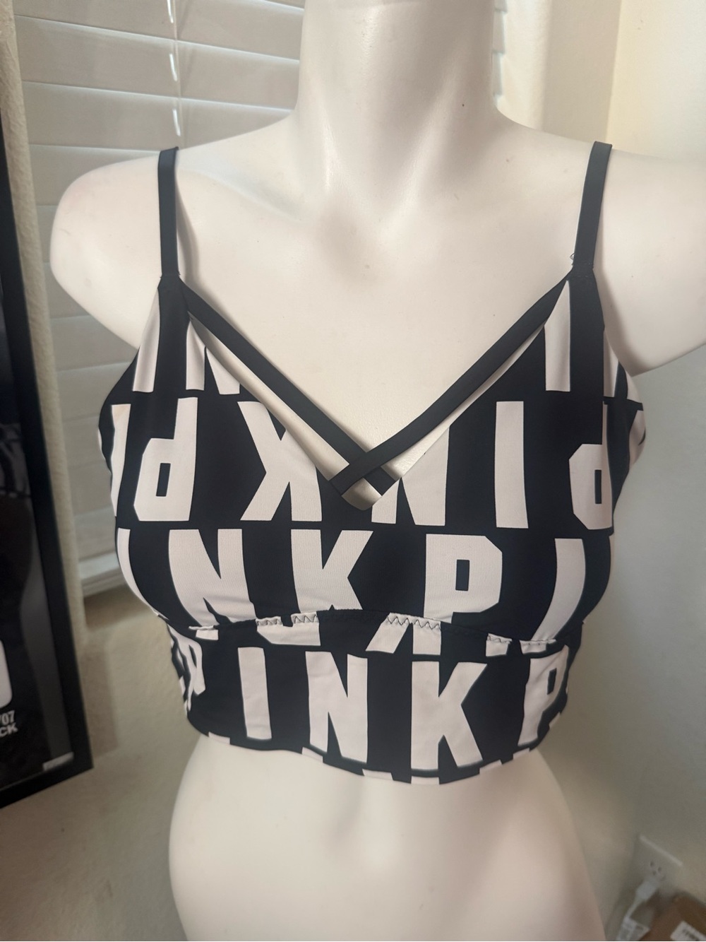 Rare Victoria’s Secret Pink Ultimate Black White Logo Unlined Sports Bra